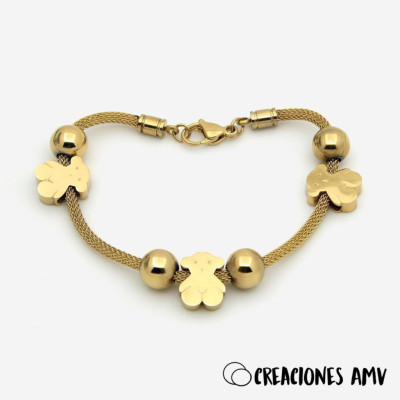 Pulsera Bear Golden Mesh | Pulsera de acero inoxidable dorado