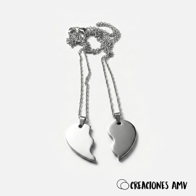 Colgantes Eternal Bond: Corazón Partido Acero | Creaciones AMV