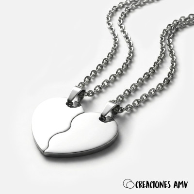 Colgantes Eternal Bond: Corazón Partido Acero | Creaciones AMV