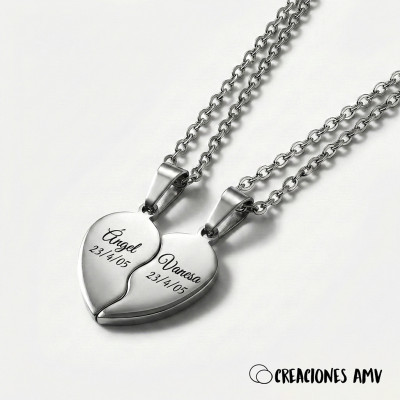 Colgantes Eternal Bond Little: Corazón Partido Acero | Creaciones AMV