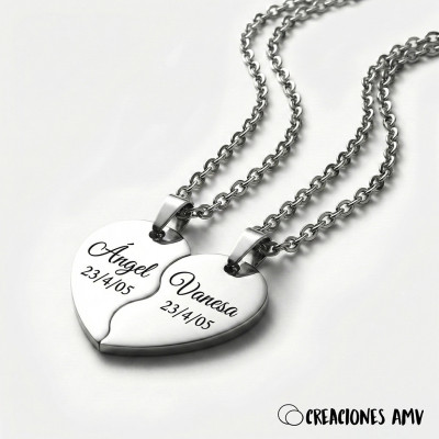 Colgantes Eternal Bond: Corazón Partido Acero | Creaciones AMV