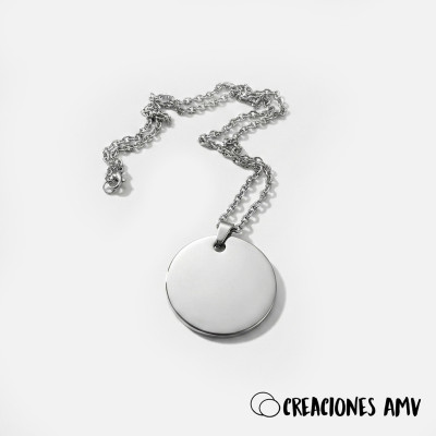 Colgante Full Moon: Medalla Acero Grabado Foto y Texto | Creaciones AM