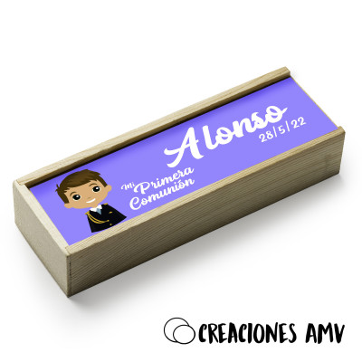 Dominó personalizado en caja de madera – Recuerdo de Comunión
