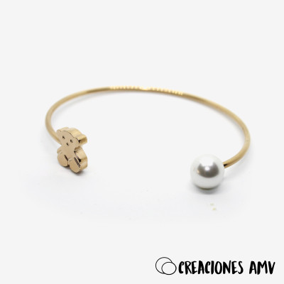 Brazalete Bear Pearl | Joyería Fina Acero Inoxidable Mujer