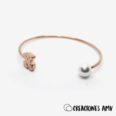 Brazalete Bear Pearl | Joyería Fina Acero Inoxidable Mujer