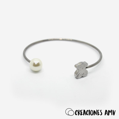 Brazalete Bear Pearl | Joyería Fina Acero Inoxidable Mujer